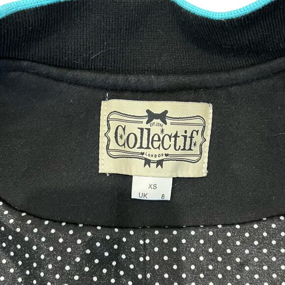 Collectif Black Blue Retro Snap Front Atomic Star Varsity Letter Jacket size XS - Picture 8 of 10